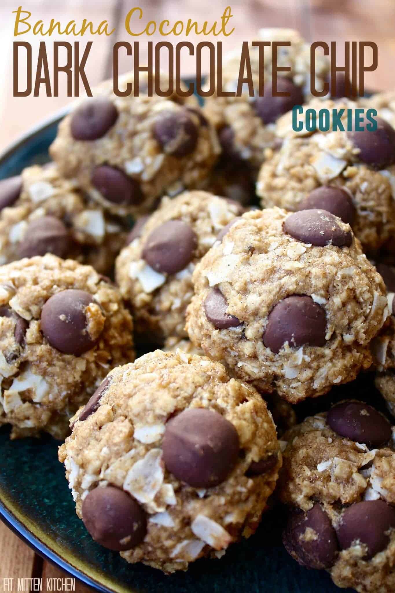Banana Coconut Dark Chocolate Chip Cookies • Fit Mitten Kitchen