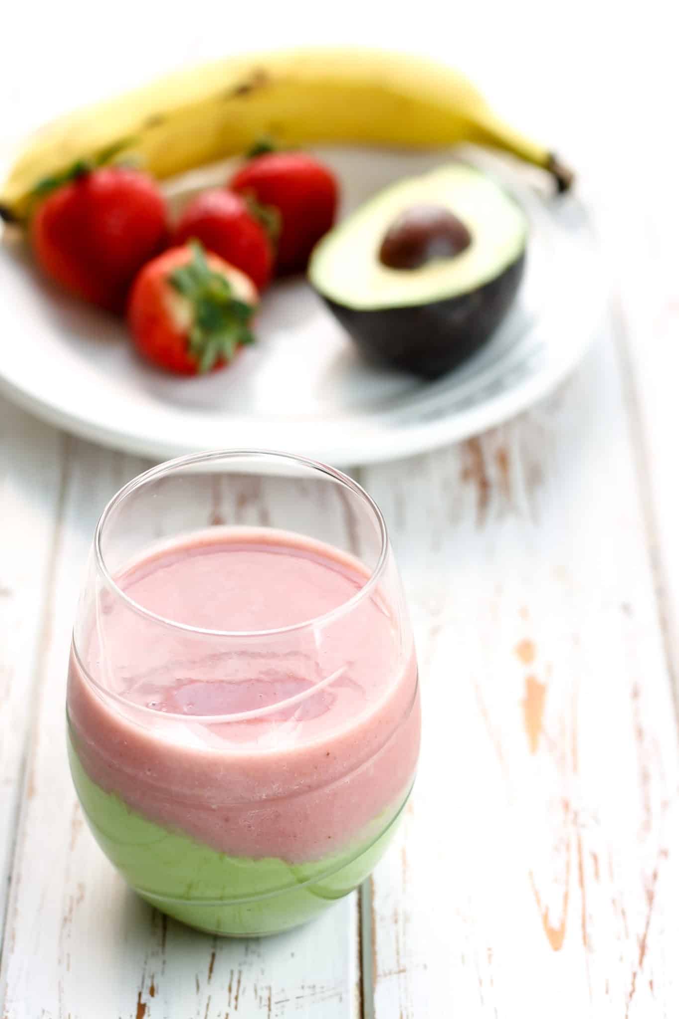 Green Strawberry Banana Smoothie [ with avocado ] • Fit Mitten Kitchen