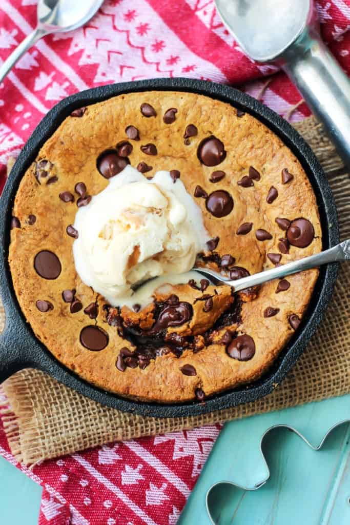 Paleo Gingerbread Chocolate Chip Skillet Cookie • Fit Mitten Kitchen
