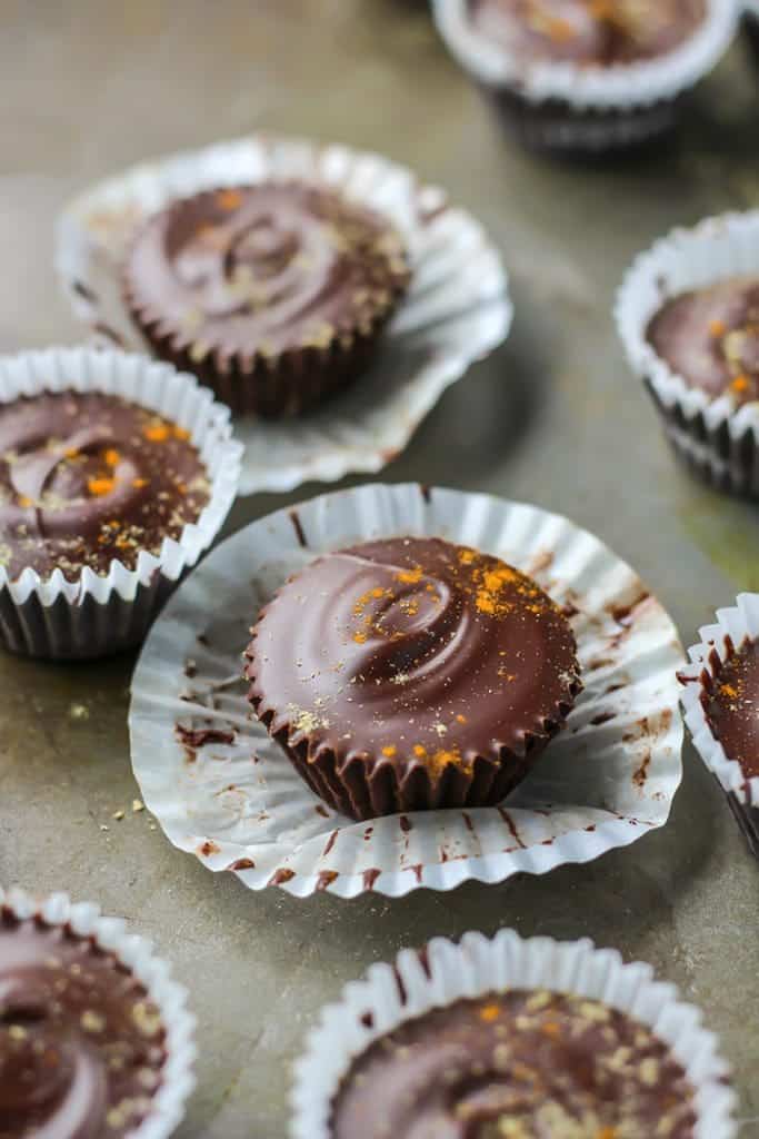 Dark Chocolate "Golden Milk" Cashew Butter Cups • Fit Mitten Kitchen