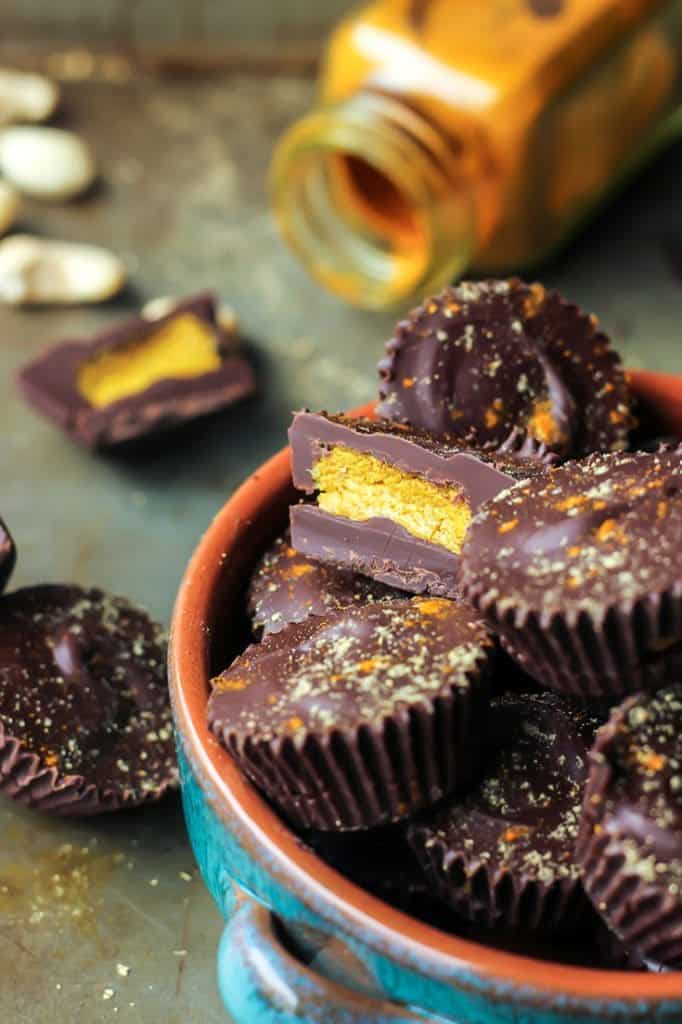 Dark Chocolate "Golden Milk" Cashew Butter Cups • Fit Mitten Kitchen