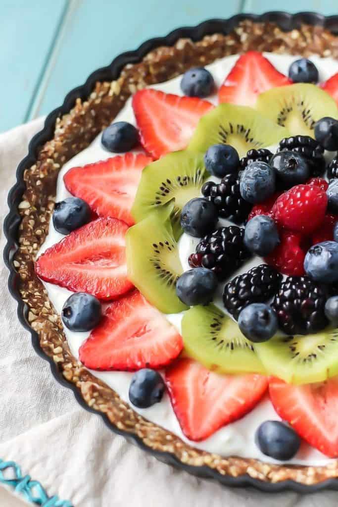 NoBake Greek Yogurt Fruit Tart with Superfood Crust • Fit Mitten Kitchen