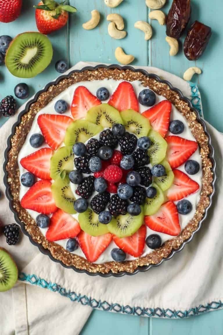 NoBake Greek Yogurt Fruit Tart with Superfood Crust • Fit Mitten Kitchen