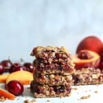 Vegan and Gluten-free Cherry Peach Crumble Bars! Getting the best of both worlds in this delicious combo.