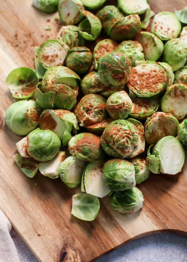 Skillet Cinnamon Brussels Sprouts with Spicy Pumpkin Aioli • Fit Mitten