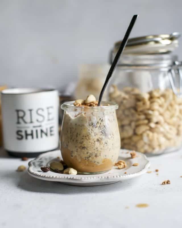 Coffee Cashew Butter Overnight Oats • Fit Mitten Kitchen