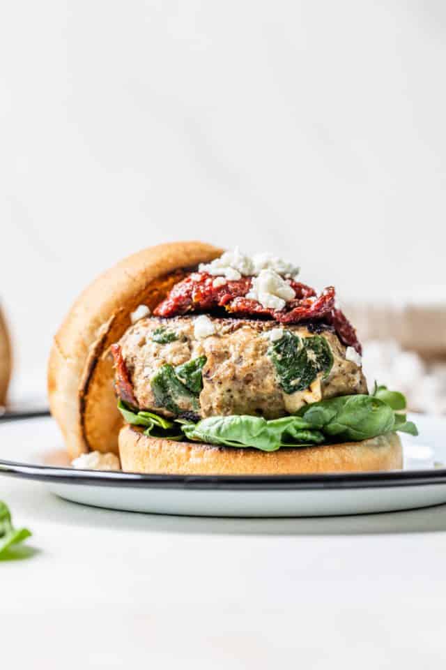 Stuffed Greek Turkey Burgers {easy recipe!} • Fit Mitten Kitchen