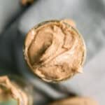overhead view of creamy cashew butter recipe in jar.