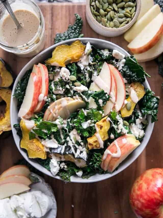 Fall Kale Salad with Maple Tahini Dressing • Fit Mitten Kitchen