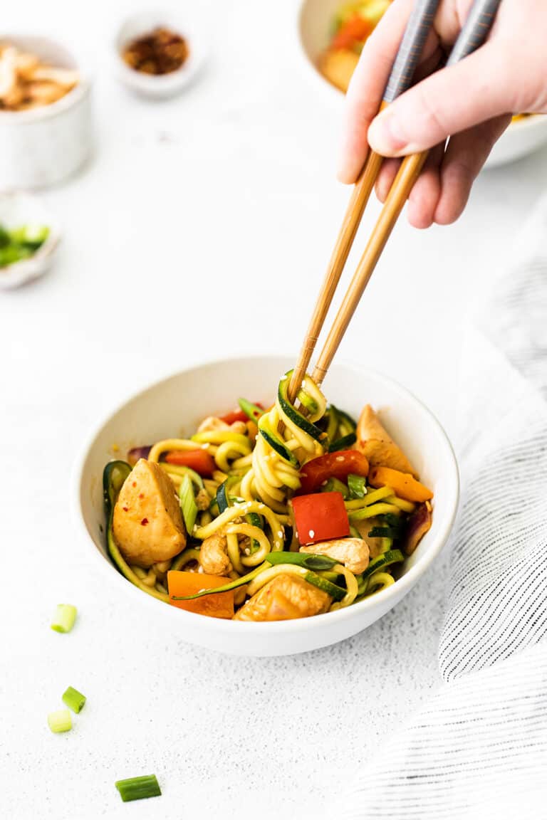 Spicy Cashew Chicken with Zucchini Noodles • Fit Mitten Kitchen