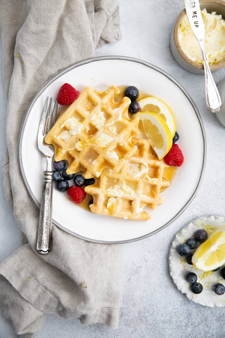 Fluffy Lemon Greek Yogurt Waffles • Fit Mitten Kitchen