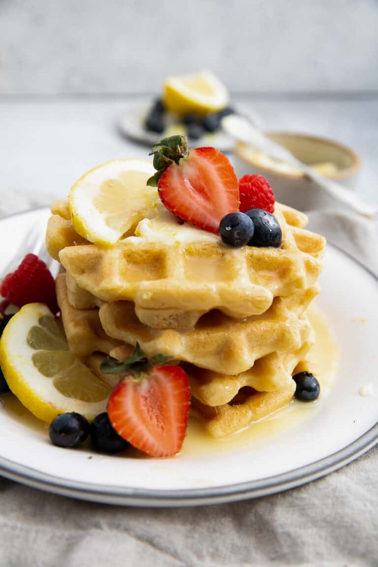 Fluffy Lemon Greek Yogurt Waffles • Fit Mitten Kitchen