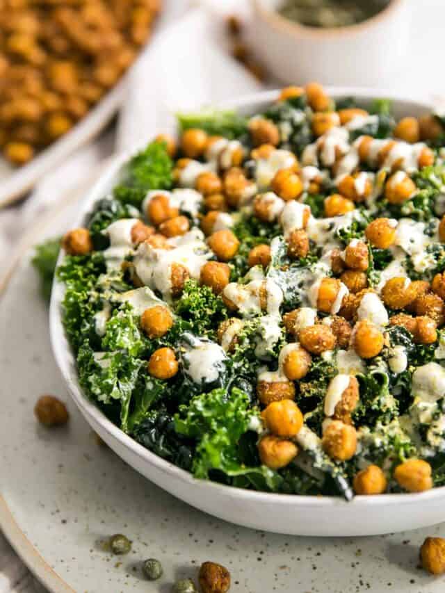Healthy Kale Caesar Salad • Fit Mitten Kitchen