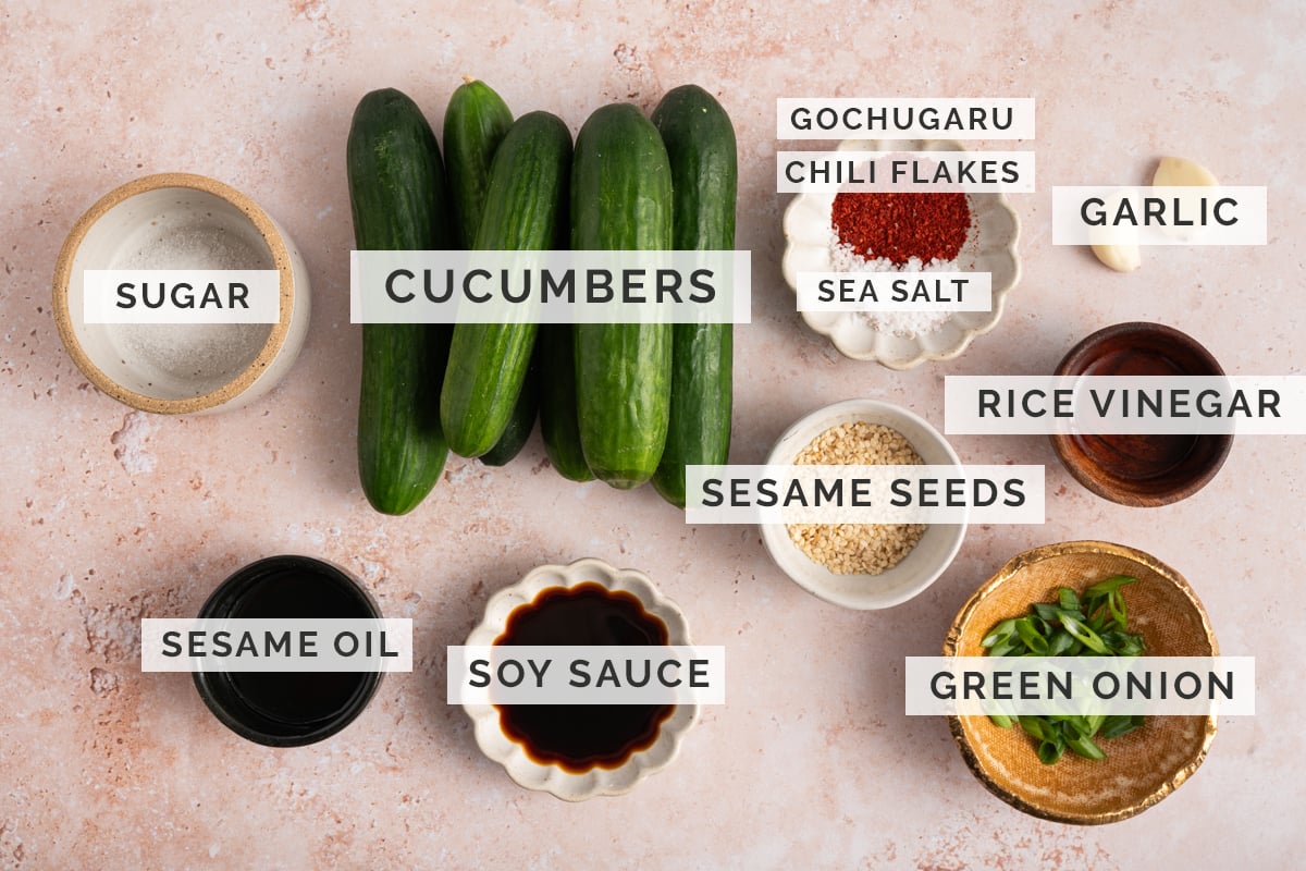 cucumber salad ingredients on board.