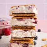 4 stacked frozen smores bars.